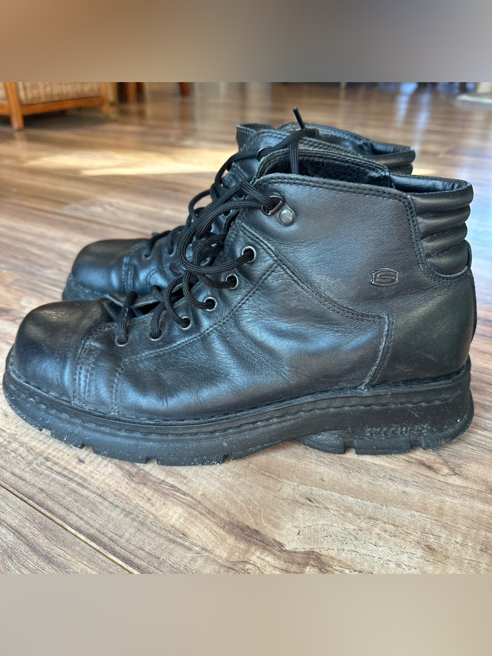 Vintage Y2K Skecher Boots Combat Boot Black Size 12 Leather Chunky Rare HTF 4178